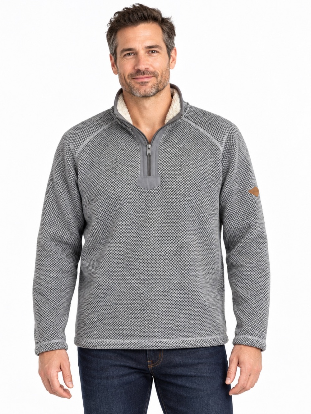 Orvis Sweater Mens Size Medium Quarter Zip Gray Sherpa Fleece Lined Pullover